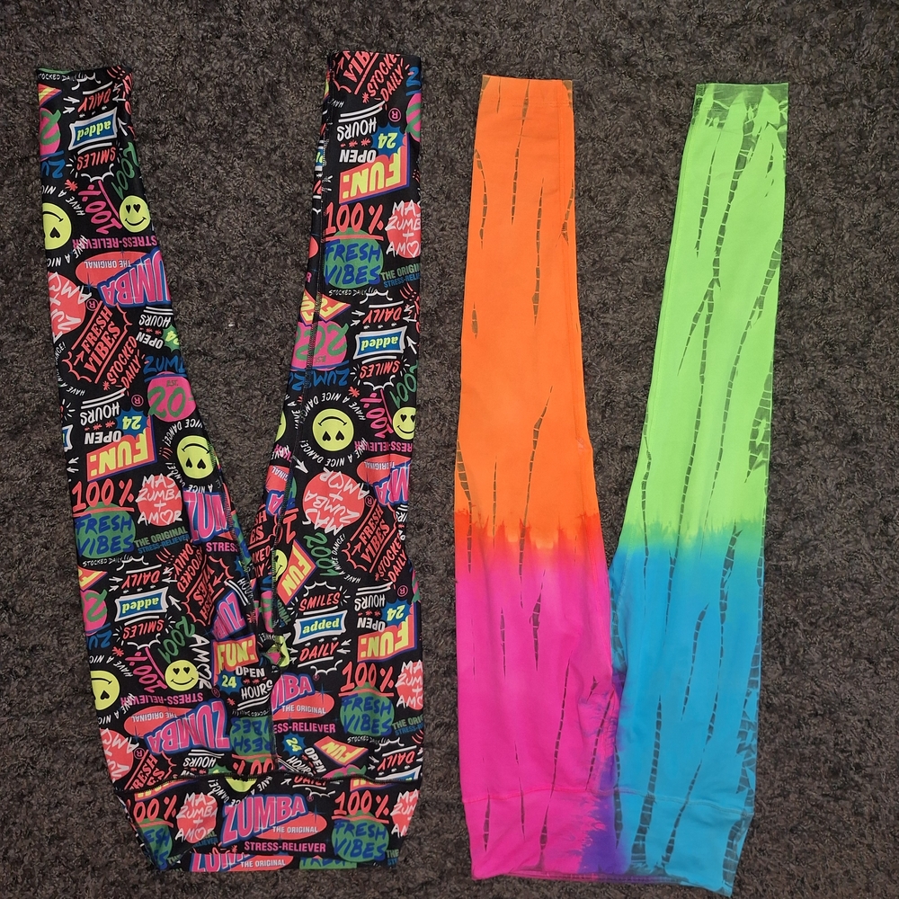 Zumba Fitness Kids Neon Graphic Leggings - Pink, Orange, Blue, Green - Picture 12 of 16